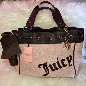 NEW Juicy Couture Vintage Pink Blush Daydreamer Tote Bag w/Juicy Purse Charm